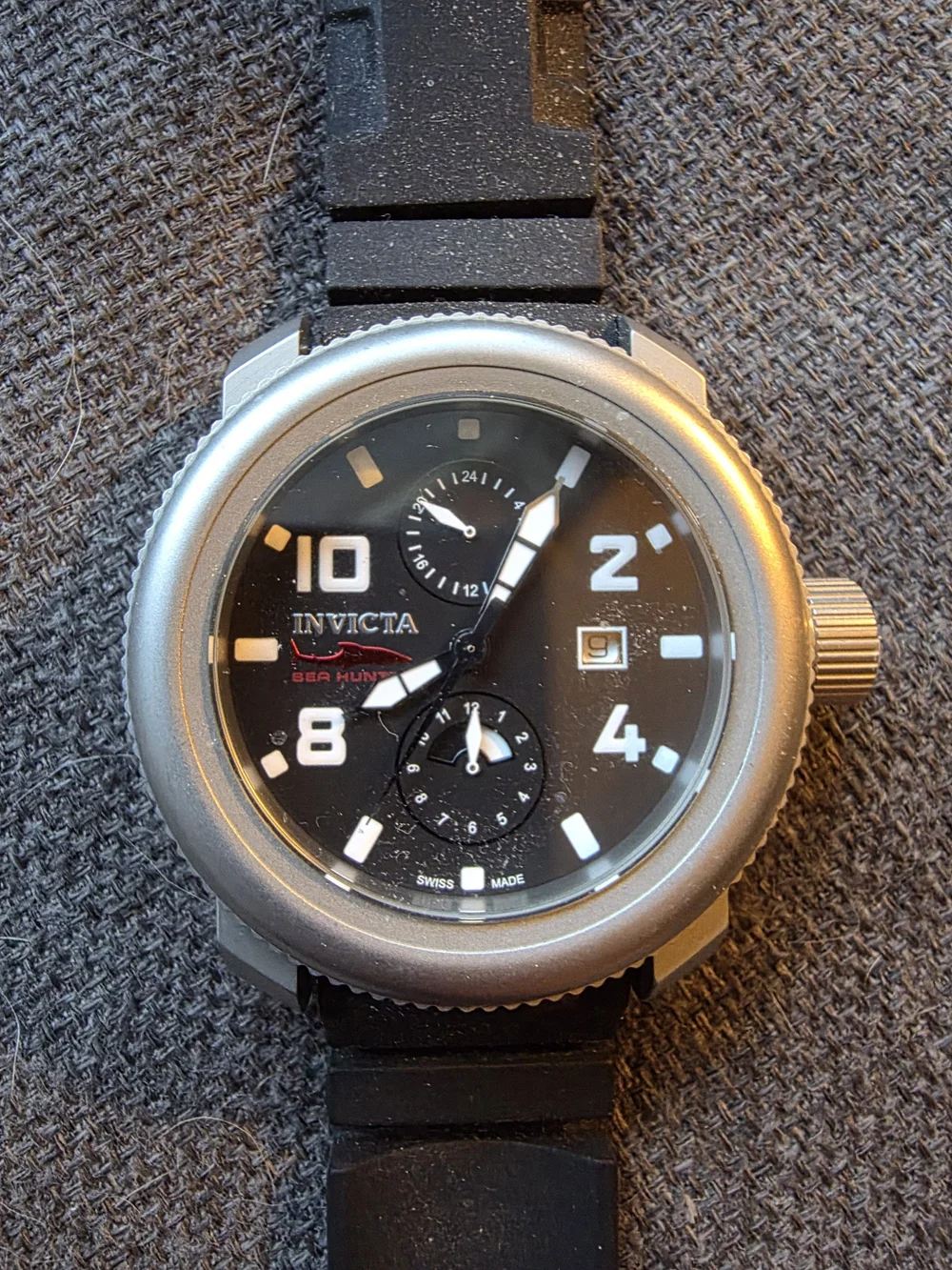 Invicta Black Dial Sport Watch with Silver Case